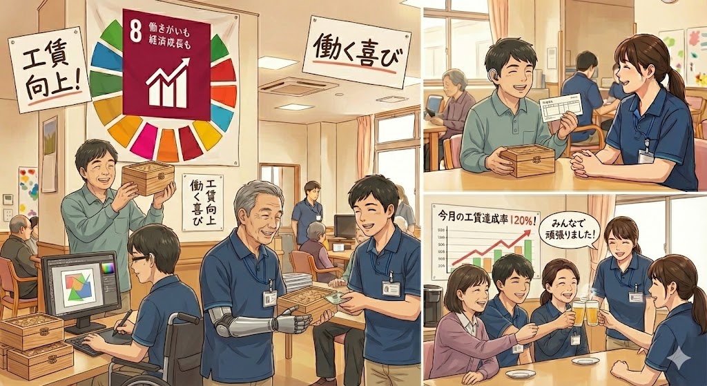 働きがいも経済成長も イラスト